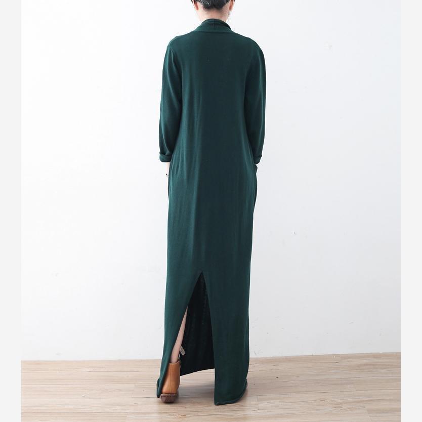 Warm Green Long Sweaters Loose Fitting Sweater Fine Asymmetric Winter Dresses