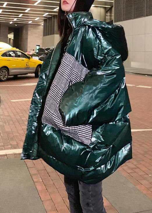 Warm Green Patchwork Winter Parkas Oversize Down Jacket Overcoat Hooded