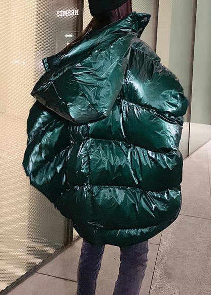 Warm Green Patchwork Winter Parkas Oversize Down Jacket Overcoat Hooded