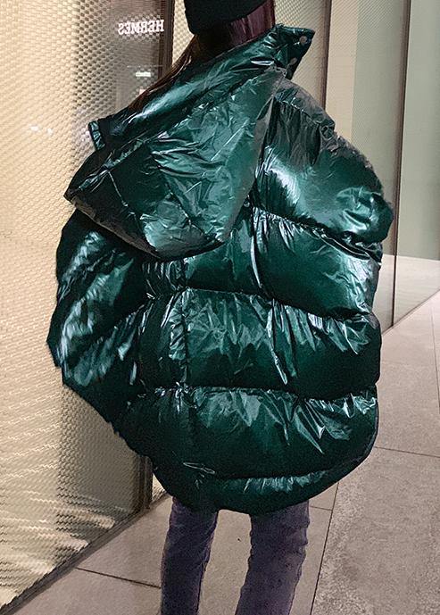 Warm Green Patchwork Winter Parkas Oversize Down Jacket Overcoat Hooded