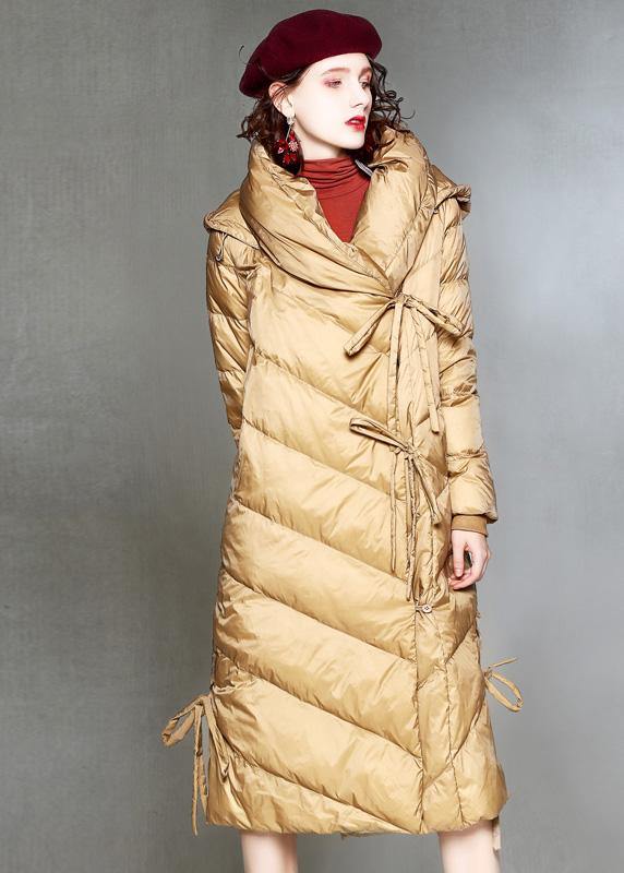 Warm Khaki Down Coat Winter Clothing Hooded Parka Drawstring Warm Overcoat