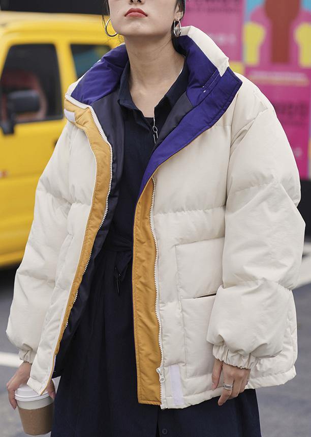 Warm Nude Parka Loose Fitting Warm Stand Collar Pockets Winter Coat