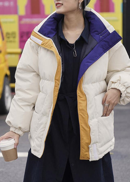 Warm Nude Parka Loose Fitting Warm Stand Collar Pockets Winter Coat