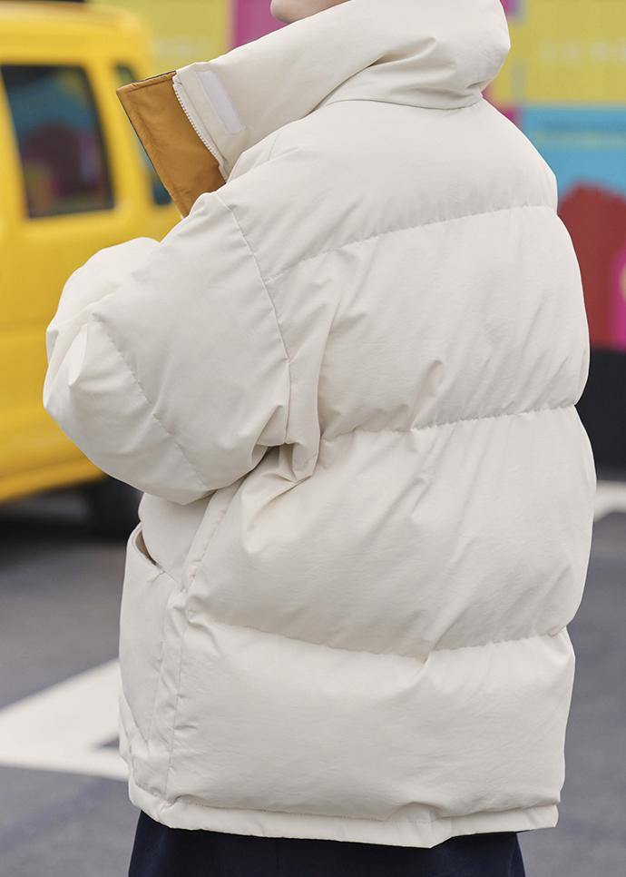 Warm Nude Parka Loose Fitting Warm Stand Collar Pockets Winter Coat
