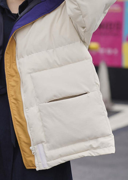 Warm Nude Parka Loose Fitting Warm Stand Collar Pockets Winter Coat