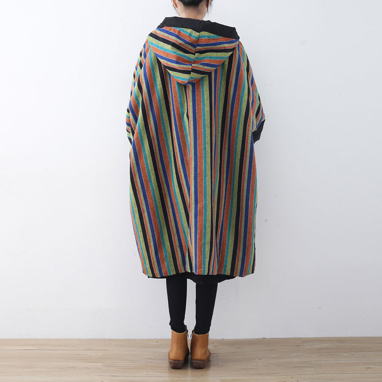 Warm Orange Striped Parka Quilted Coat Hooded