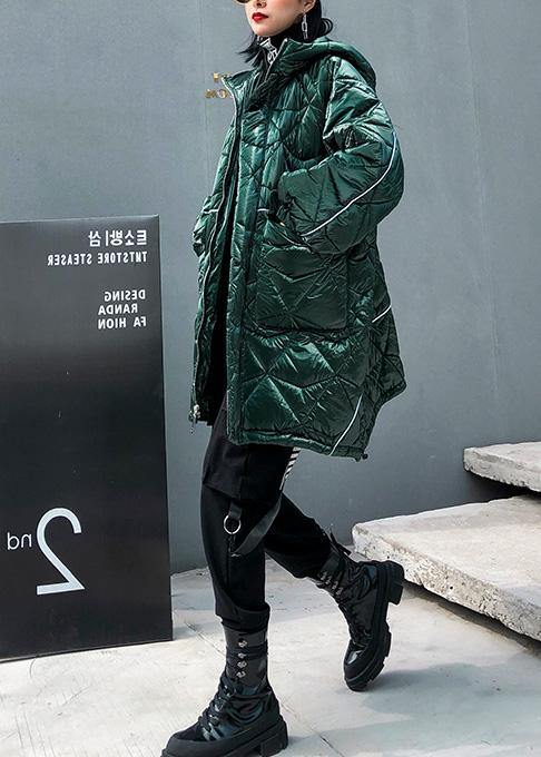 Warm Oversize Jackets & Coats Hooded Coats Green Asymmetric Drawstring Hem Parka