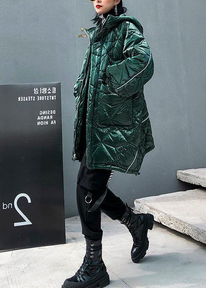 Warm Oversize Jackets & Coats Hooded Coats Green Asymmetric Drawstring Hem Parka