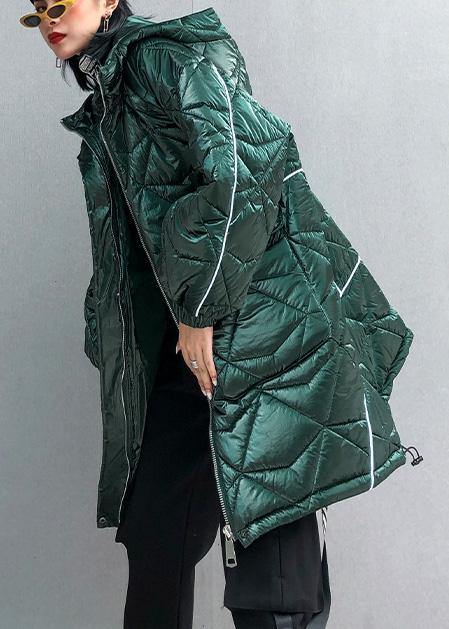 Warm Oversize Jackets & Coats Hooded Coats Green Asymmetric Drawstring Hem Parka
