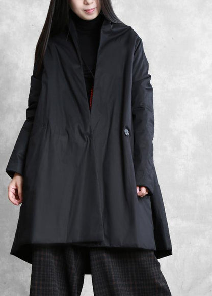 Warm Oversize Down Jacket Overcoat Black V Neck Pockets Coats