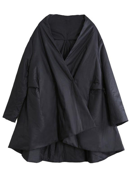 Warm Oversize Down Jacket Overcoat Black V Neck Pockets Coats