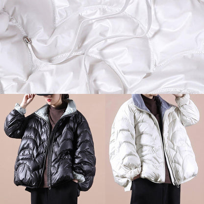 Warm Oversize Snow Jackets Overcoat Black Stand Collar Zippered Warm Winter Coat