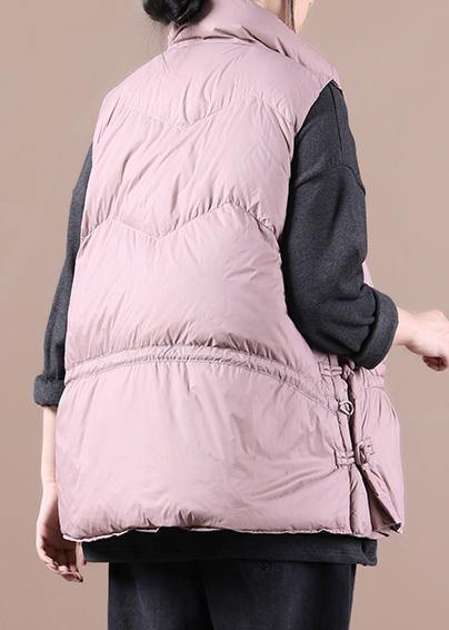 Warm Pink Down Coat Winter Loose Fitting Parka Stand Collar Zippered Jackets