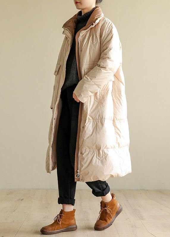 Warm Jackets & Coats Stand Collar Winter Outwear Beige Patchwork Coats