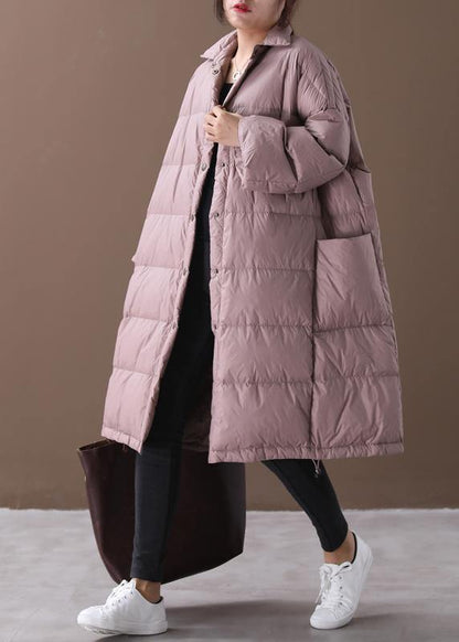 Warm Down Jacket Coats Pink Stand Collar Large Pockets Duck Down Coat