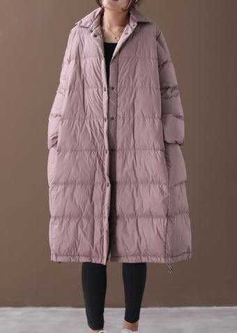 Warm Down Jacket Coats Pink Stand Collar Large Pockets Duck Down Coat