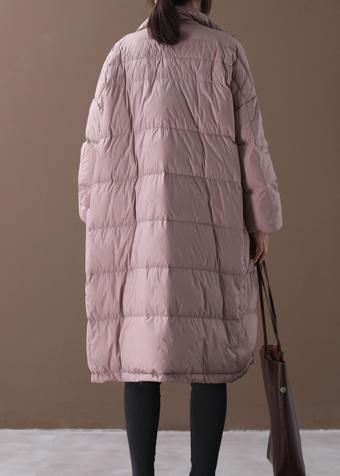 Warm Down Jacket Coats Pink Stand Collar Large Pockets Duck Down Coat