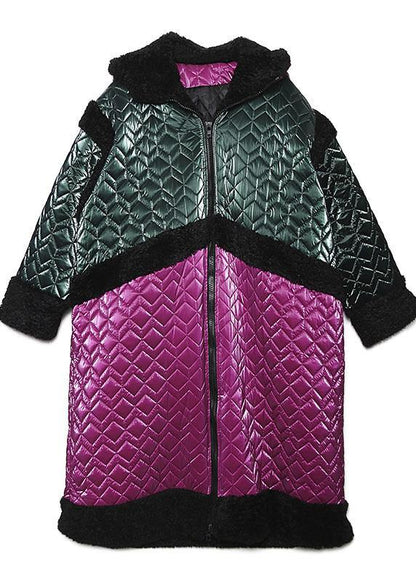 Warm Down Jacket Hooded Coats Red Patchwork Outfit