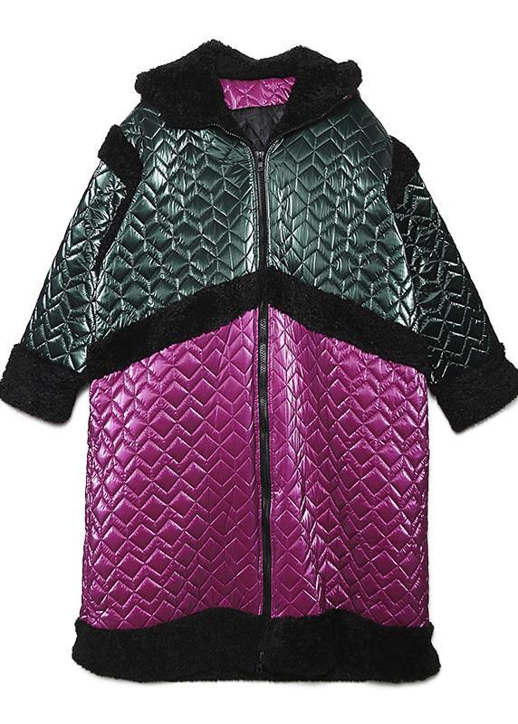 Warm Down Jacket Hooded Coats Red Patchwork Outfit