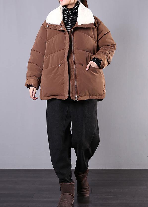 Warm Down Jacket Lapel Coats Chocolate Pockets Zippered Winter Parkas