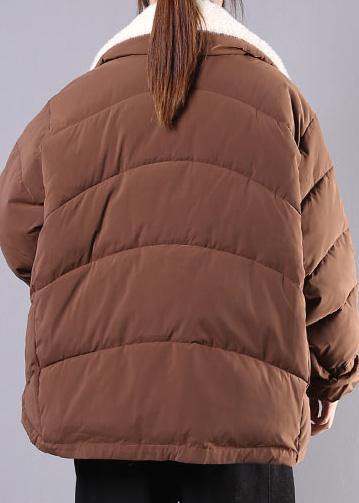 Warm Down Jacket Lapel Coats Chocolate Pockets Zippered Winter Parkas