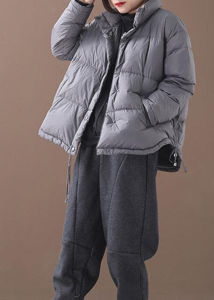 Warm Snow Jackets Winter Outwear Black Stand Collar Drawstring Duck Down Coat