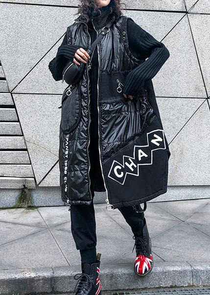 Warm Warm Winter Outwear Black Stand Collar Sleeveless Patchwork Parkas