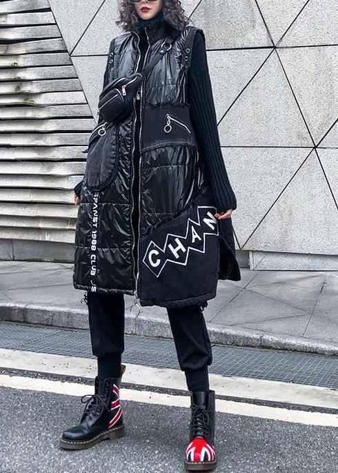 Warm Warm Winter Outwear Black Stand Collar Sleeveless Patchwork Parkas