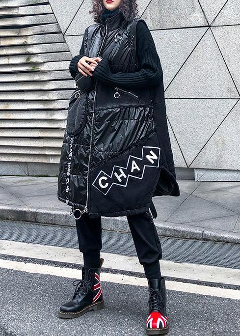 Warm Warm Winter Outwear Black Stand Collar Sleeveless Patchwork Parkas
