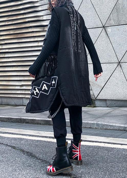 Warm Warm Winter Outwear Black Stand Collar Sleeveless Patchwork Parkas