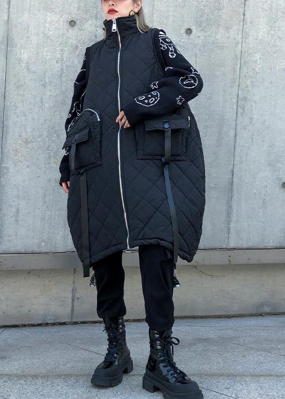 Warm Winter Outwear Green Stand Collar Pockets Sleeveless Parkas