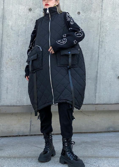 Warm Winter Outwear Green Stand Collar Pockets Sleeveless Parkas