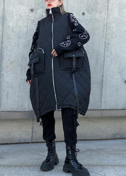Warm Winter Outwear Green Stand Collar Pockets Sleeveless Parkas