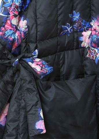 Warm Parka Coats Black Print Hooded Pockets Goose Down Coat