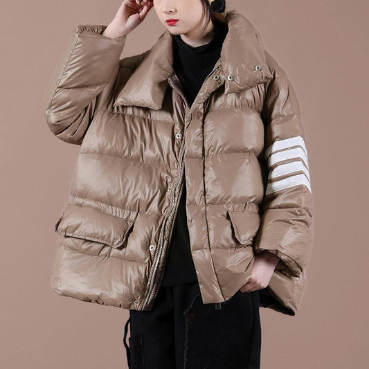 Warm Snow Jackets Overcoat Chocolate Stand Collar Zippered Goose Down Coat