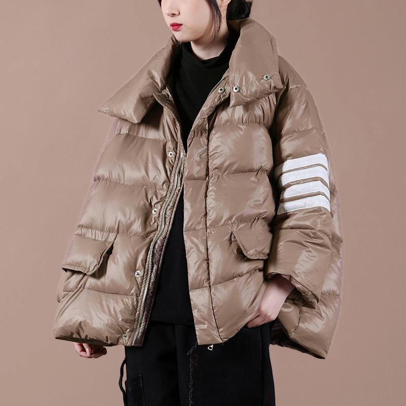 Warm Snow Jackets Overcoat Chocolate Stand Collar Zippered Goose Down Coat
