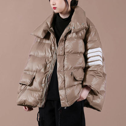 Warm Snow Jackets Overcoat Chocolate Stand Collar Zippered Goose Down Coat