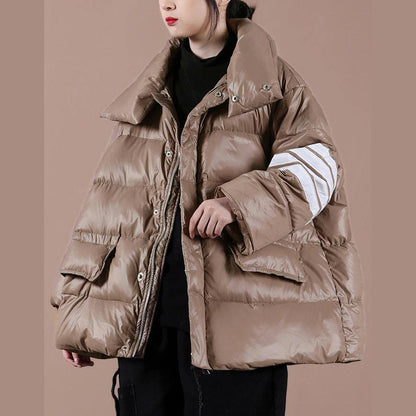 Warm Snow Jackets Overcoat Chocolate Stand Collar Zippered Goose Down Coat