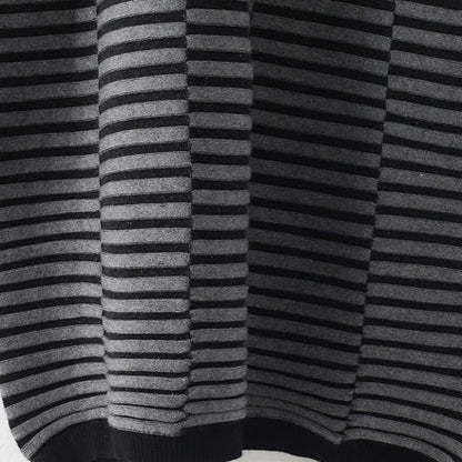 Warm Striped Knit Dresses Patchwork Sweater Gray Pullover Sweater