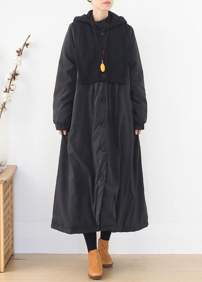 Warm Puffers Jackets Black Hooded Patchwork Parkas for Coats