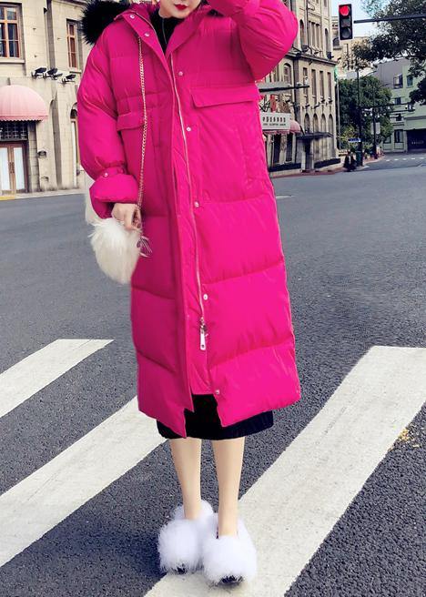 Warm Winter Jacket Overcoat Rose Hooded Zippered Duck Down Coat