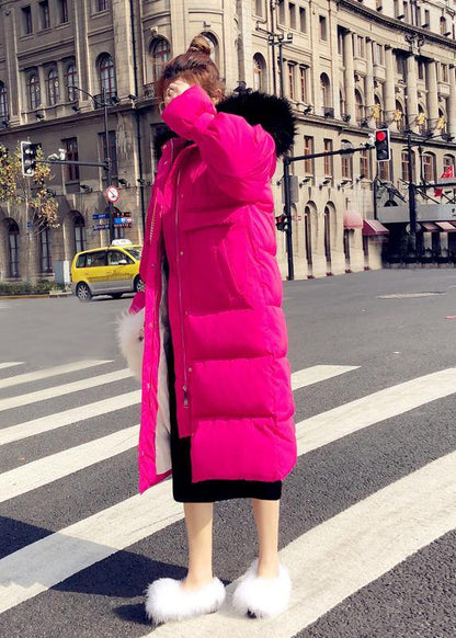 Warm Winter Jacket Overcoat Rose Hooded Zippered Duck Down Coat