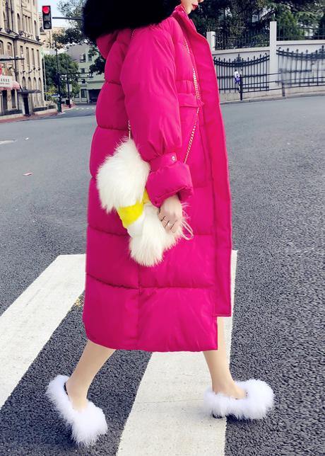 Warm Winter Jacket Overcoat Rose Hooded Zippered Duck Down Coat