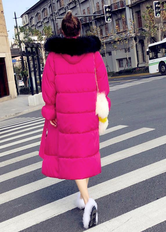 Warm Winter Jacket Overcoat Rose Hooded Zippered Duck Down Coat