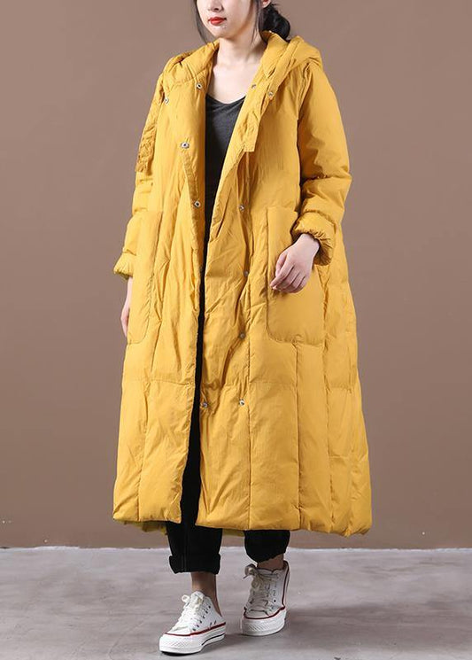 Warm Yellow Warm Winter Coat Clothing Down Jacket Hooded Large Pockets Coats