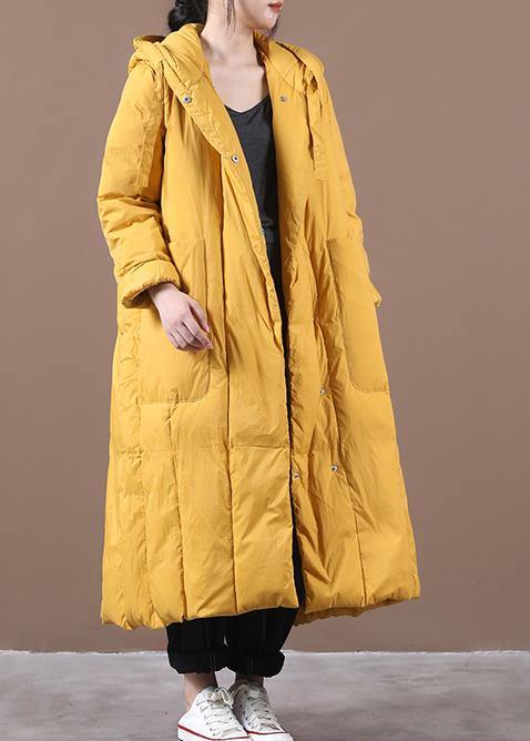 Warm Yellow Warm Winter Coat Clothing Down Jacket Hooded Large Pockets Coats