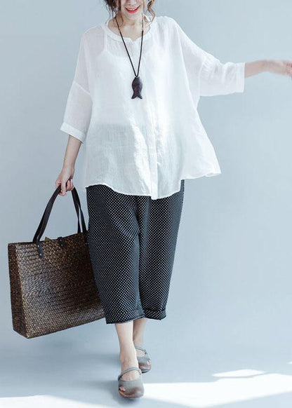 White Button Loose Fall Blouses Three Quarter Sleeve