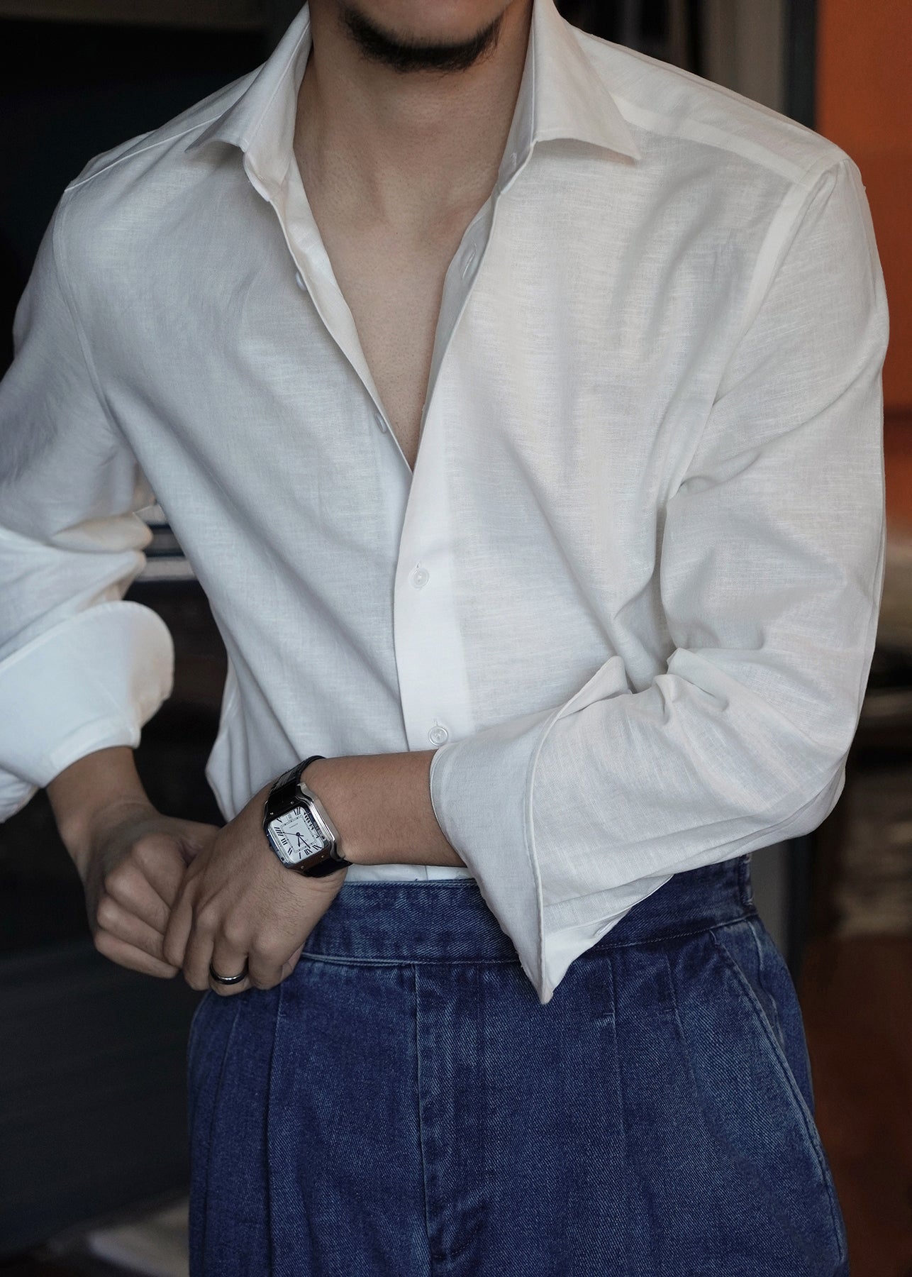 White Button Loose Linen Fall Men Shirts Peter Pan Collar