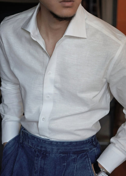 White Button Loose Linen Fall Men Shirts Peter Pan Collar