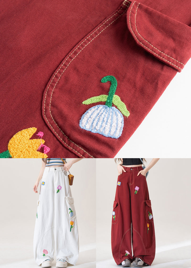 White Button Pockets High Waist Denim Pants